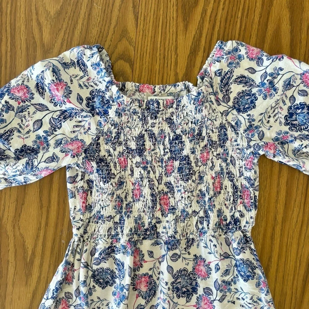 Old Navy Girl Dress Sz L Blue Floral Boho Peasant FairyCore Puff Slv Cottagecore